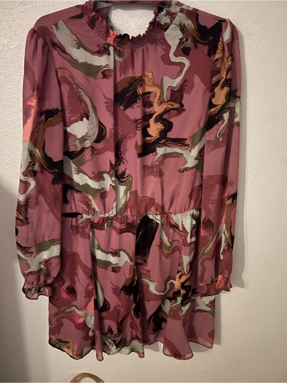 Nine West Mauve Marble-Print Tiered Mini Skirt